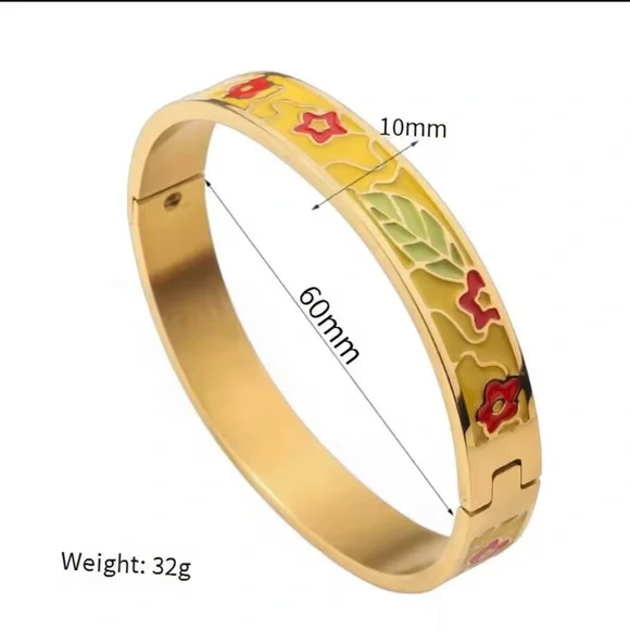 Multicolour Gold modern art blue and yellow Stainless steel cuff bracelet - Picture 9 of 10